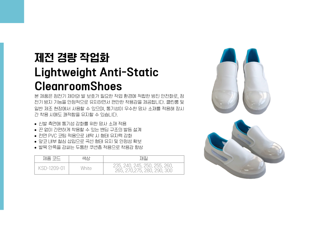 제전 경량 작업화(Lightwweight Anti-Static Cleanroom Shoes)